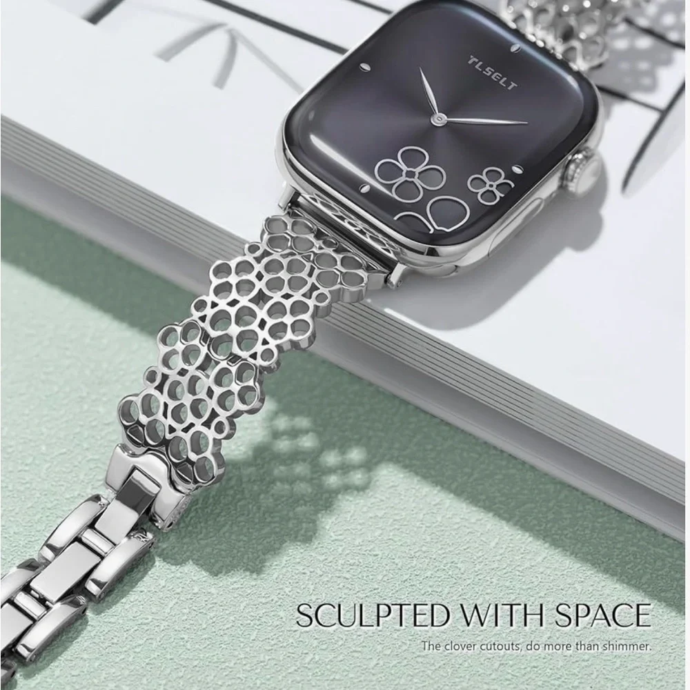 Silver Clover Pattern Apple Watch Band